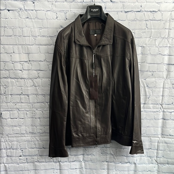 Italian Brown Leather Zip Up Jacket made‎ by CURGÈ Mens size 2XL NWT #7 - Picture 1 of 10